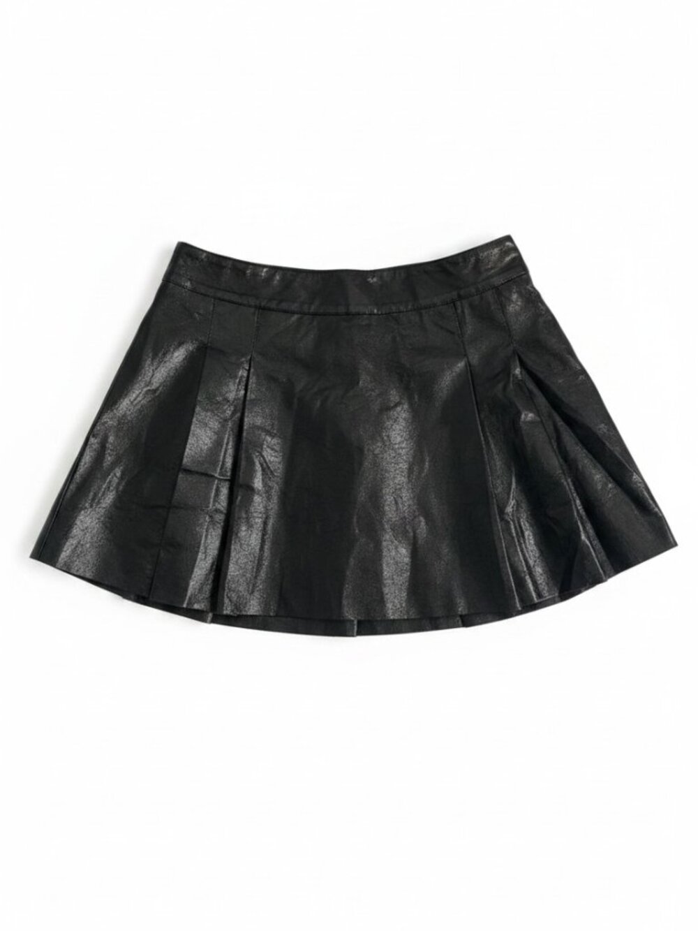idem ditto Black Faux‎ Leather Pleated Mini Skirt Size L NWT